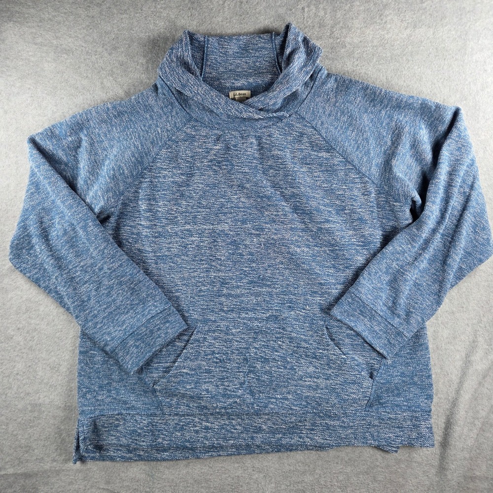 L.L. Bean Funnel Neck Pullover Women XL Blue Marl Kangaroo Pocket Sweatshirt